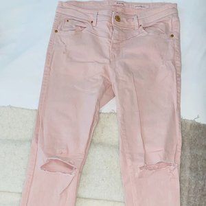 Light Pink Ripped Knee Skinny Jeans